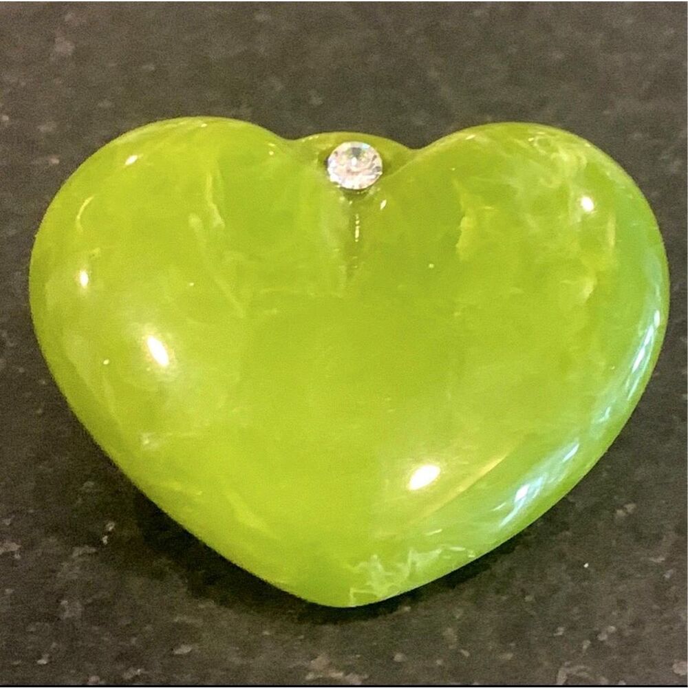 Vintage 1960s Green Puffy Heart Brooch Pin - Retro Charm